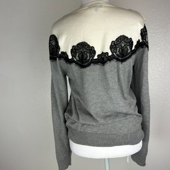 Vince Camuto Womens Lightweight Gray Lace Embellished Long Sleeve Sz L Sweater - Picture 3 of 8